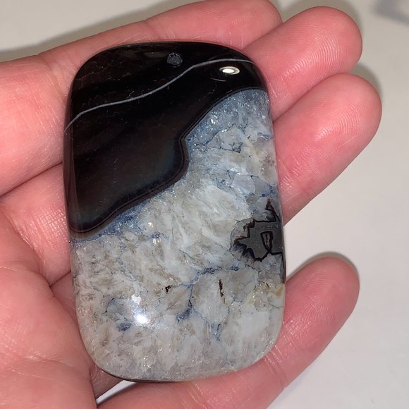 Blue and Black Smooth Druzy Quarts Rectangle Focal - Picture 5 of 7
